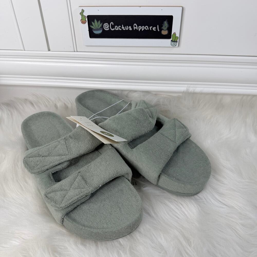 New A New Day Sage Green Terry Cloth Slide Sandals Size 11